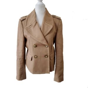 LOFT Tan Double Breasted Cropped Trench Jacket